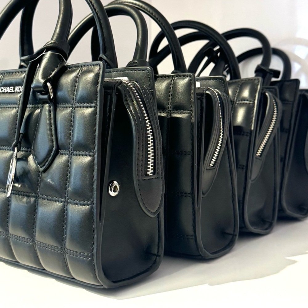 Michael Kors Small Quilted Sheila CZ Satchel Bag Vegan Material Black/Silver - Picture 3 of 6